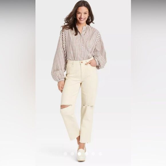 Universal Thread Women's Cream and White Jeans 14 - Picture 1 of 5